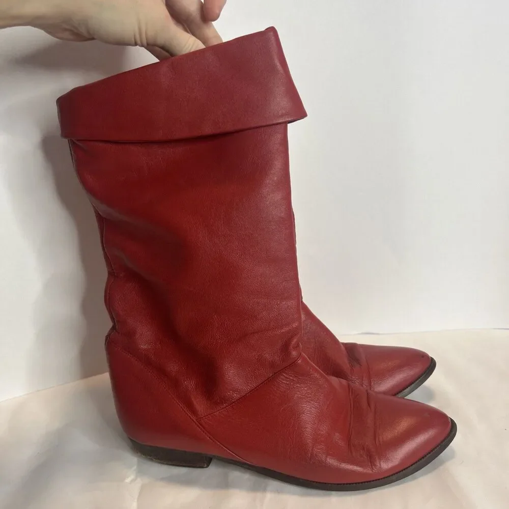 VTG Mister Shoes Red Leather Mid Calf Riding Boot Womens Size 7 M